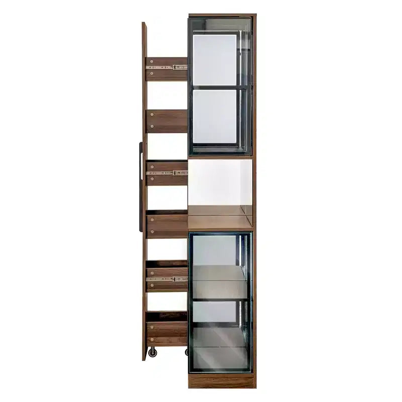 Vetrinetta alta 70", con anta in vetro, 5 ripiani in legno, mobiletto indipendente, espositore per libri per ufficio in casa