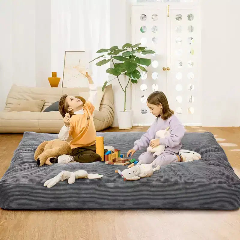 Poltrona sacco letto convertibile, divano a pavimento 2-in-1 in velluto a coste e materasso per ospiti con fodera rimovibile