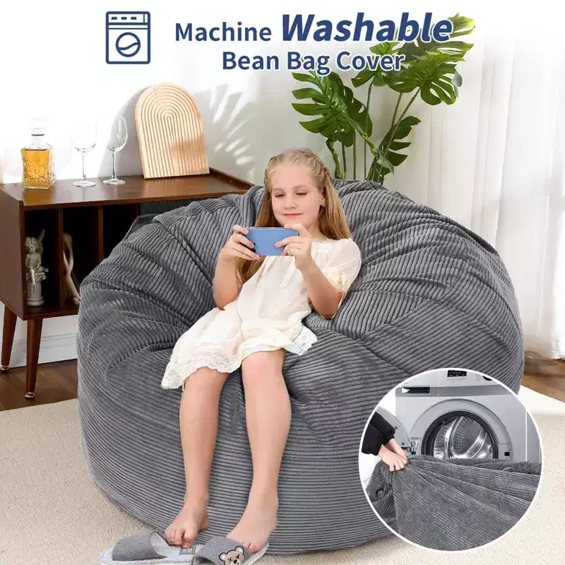 Poltrona sacco letto convertibile, divano a pavimento 2-in-1 in velluto a coste e materasso per ospiti con fodera rimovibile