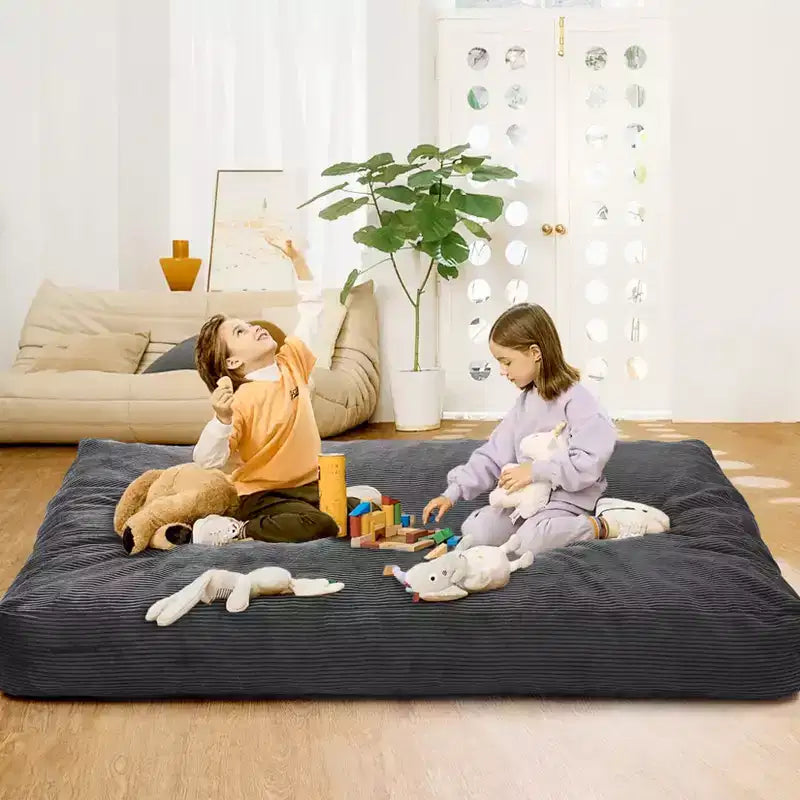 Poltrona sacco letto convertibile, divano a pavimento 2-in-1 in velluto a coste e materasso per ospiti con fodera rimovibile