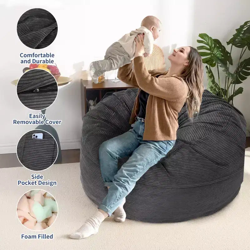Poltrona sacco letto convertibile, divano a pavimento 2-in-1 in velluto a coste e materasso per ospiti con fodera rimovibile