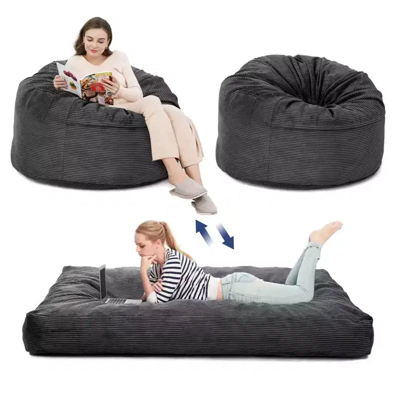COZONY Convertible Bean Bag Chair Bed, 2-in-1 Corduroy Floor Sofa & Guest Mattress with Removable Cover
