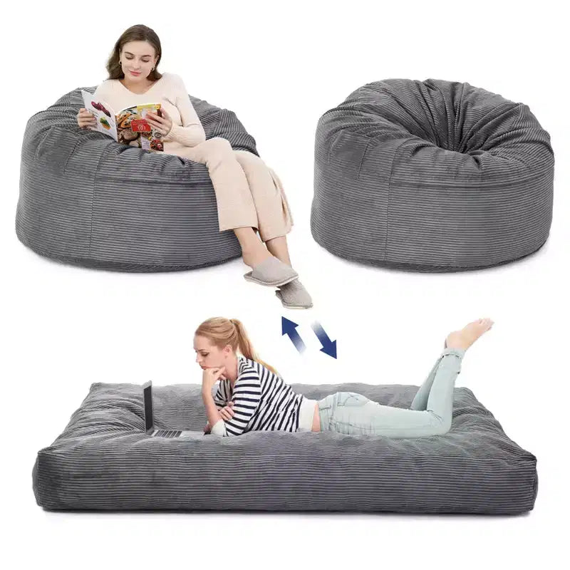 Poltrona sacco letto convertibile, divano a pavimento 2-in-1 in velluto a coste e materasso per ospiti con fodera rimovibile