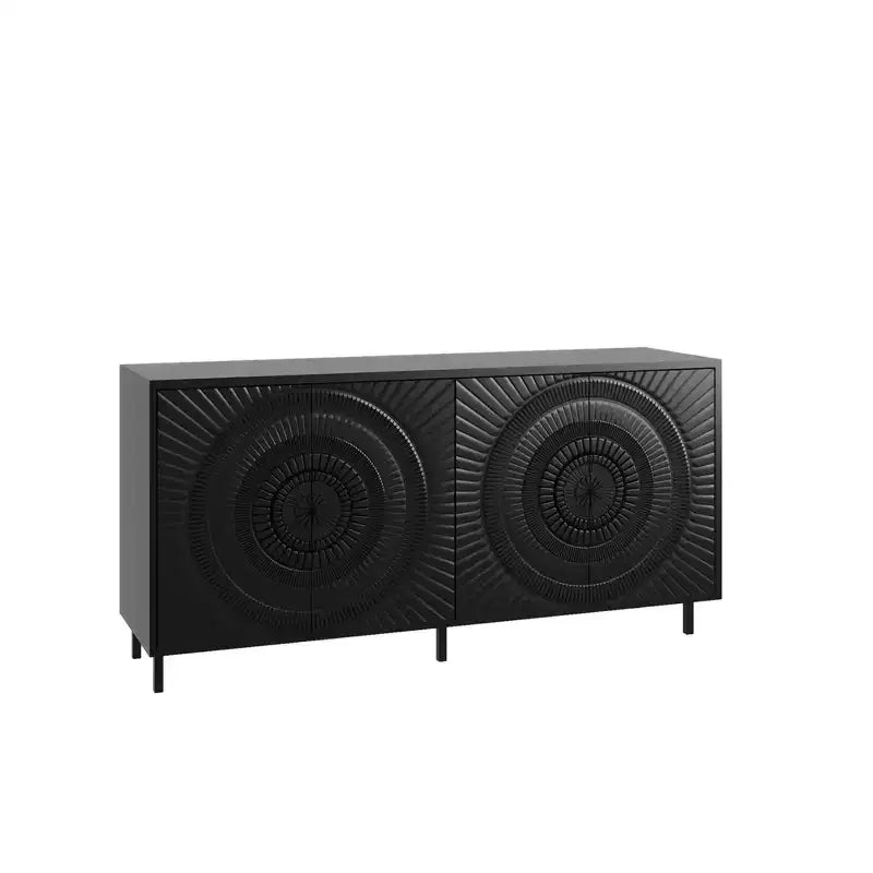 Madia moderna in legno nero, mobile contenitore da cucina con ripiani regolabili e anta con design termoformato, nero