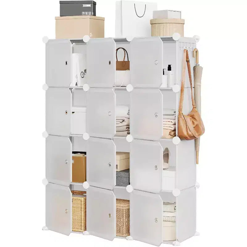 Detachable 8-Tier Shoe Rack, 32-Pair Expandable Organizer with Door for Entryway & Bedroom, White