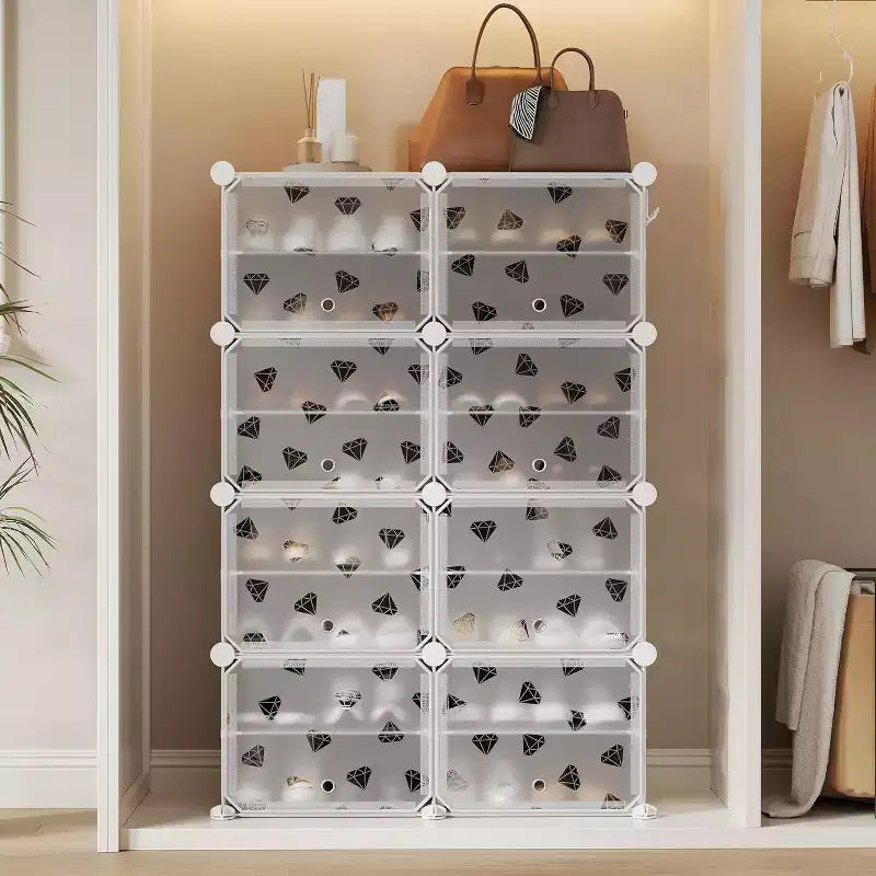 Scarpiera smontabile a 8 ripiani, organizer espandibile per 32 paia con porta per ingresso e camera da letto, bianco