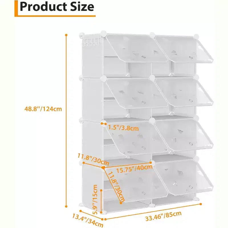 Scarpiera smontabile a 8 ripiani, organizer espandibile per 32 paia con porta per ingresso e camera da letto, bianco