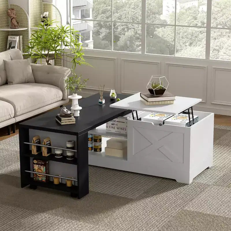 Tavolino da caffè sollevabile da 47'', tavolino centrale rettangolare in legno con contenitore nascosto, tavolino da cocktail espandibile per soggiorno, camera da letto, ufficio