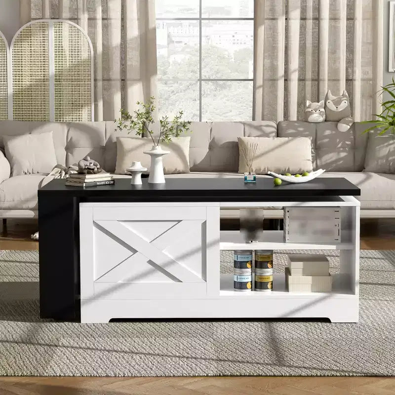 Tavolino da caffè sollevabile da 47'', tavolino centrale rettangolare in legno con contenitore nascosto, tavolino da cocktail espandibile per soggiorno, camera da letto, ufficio