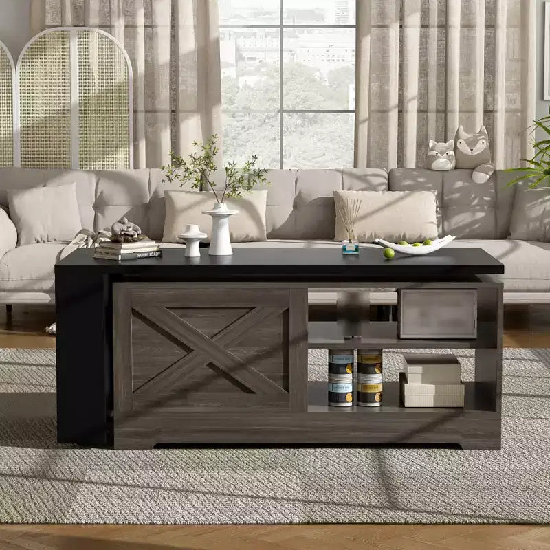Tavolino da caffè sollevabile da 47'', tavolino centrale rettangolare in legno con contenitore nascosto, tavolino da cocktail espandibile per soggiorno, camera da letto, ufficio