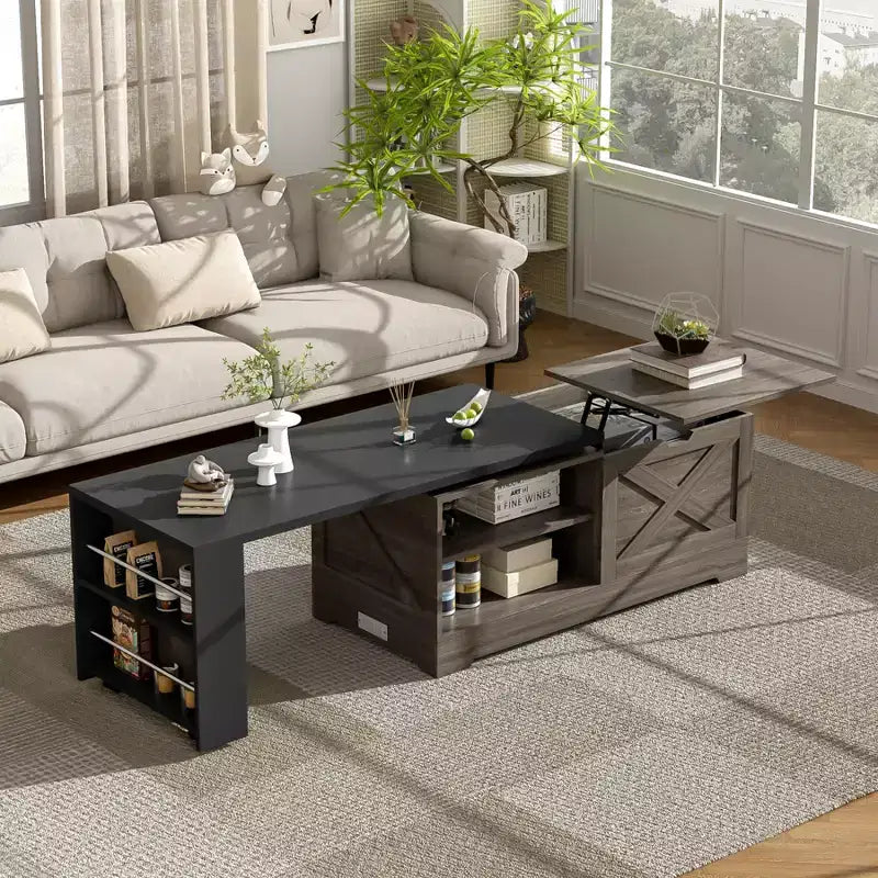 Tavolino da caffè sollevabile da 47'', tavolino centrale rettangolare in legno con contenitore nascosto, tavolino da cocktail espandibile per soggiorno, camera da letto, ufficio