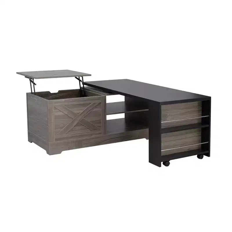 Tavolino da caffè sollevabile da 47'', tavolino centrale rettangolare in legno con contenitore nascosto, tavolino da cocktail espandibile per soggiorno, camera da letto, ufficio