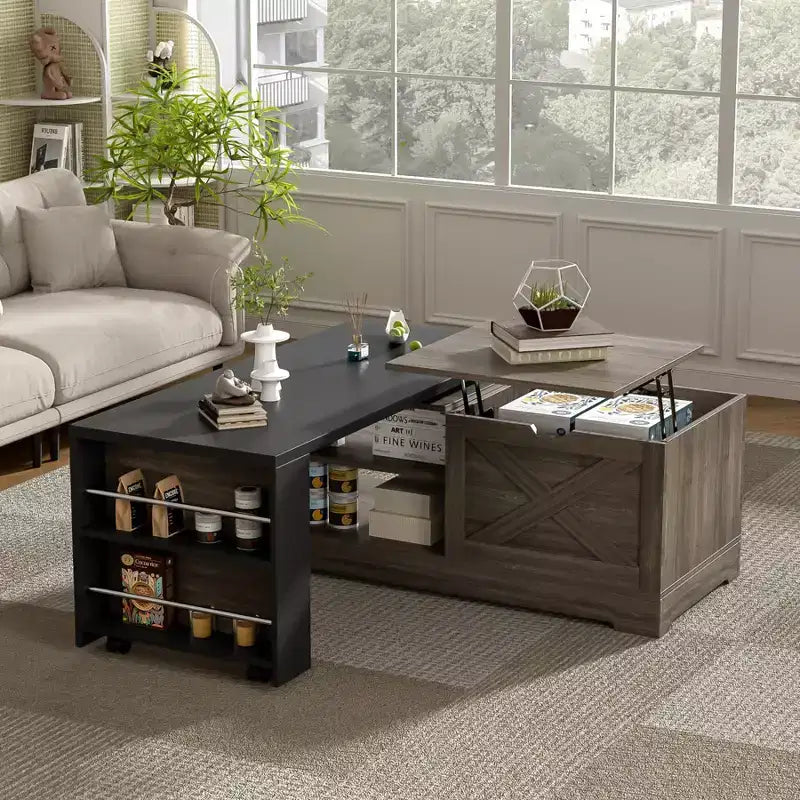 47'' Lift Top Coffee Table, Wood Rectangle Center Table with Hidden Storage, Expandable Cocktail Table for Living Room Bedroom Office