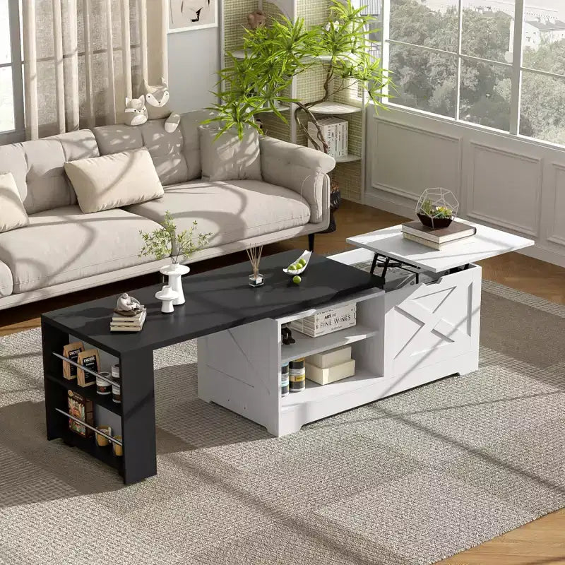 Tavolino da caffè sollevabile da 47'', tavolino centrale rettangolare in legno con contenitore nascosto, tavolino da cocktail espandibile per soggiorno, camera da letto, ufficio