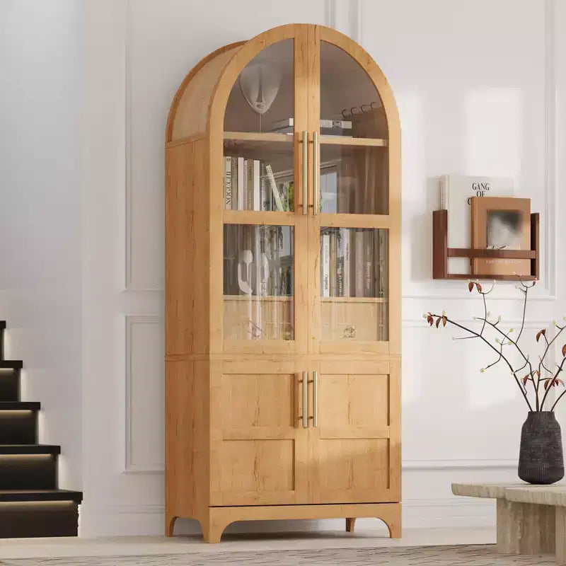 71 Tall Arched Kitchen Pantry Cabinet, Freestanding Cupboard Storage Cabinet with Glass Door, Coffee Bar Cabinet for Kitchen, Dining Room