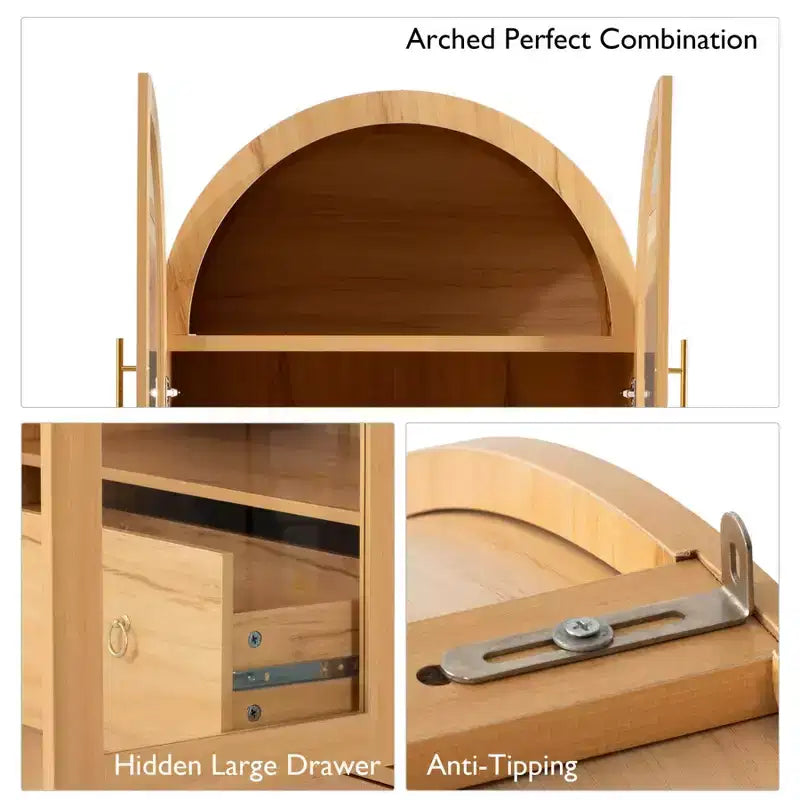 Dispensa da cucina alta ad arco da 71 pollici, armadio di stoccaggio indipendente con anta in vetro, mobile da bar per caffè per cucina, sala da pranzo