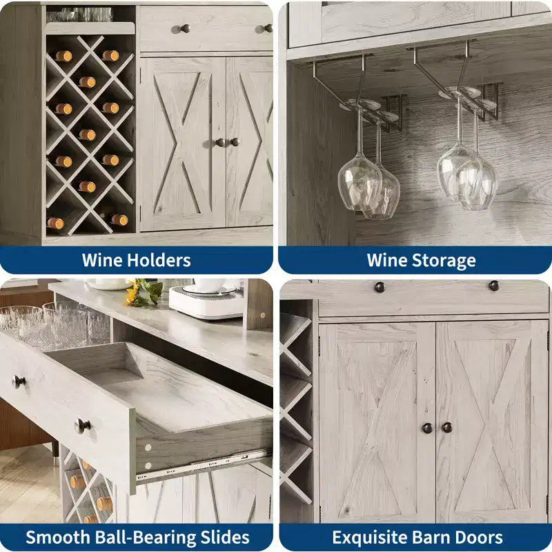 Mobile Bar per Vini con Prese di Corrente, Dispensa, Portabottiglie, Credenza, Mobile Porta Microonde per Cucina Sala da Pranzo Soggiorno