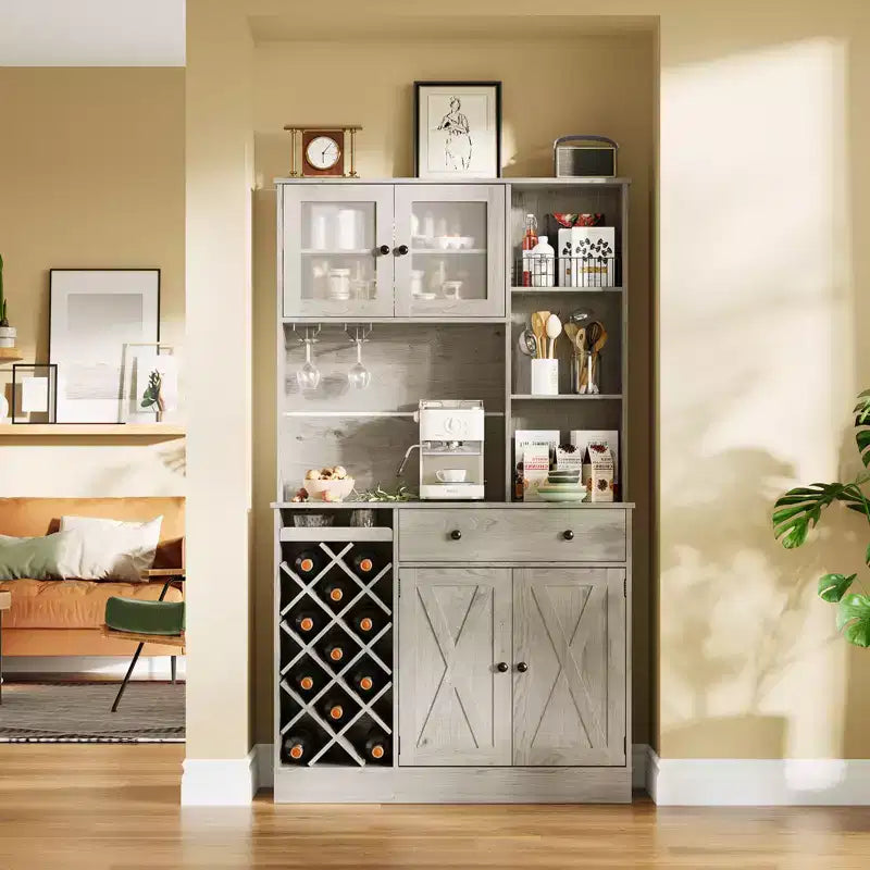 Mobile Bar per Vini con Prese di Corrente, Dispensa, Portabottiglie, Credenza, Mobile Porta Microonde per Cucina Sala da Pranzo Soggiorno