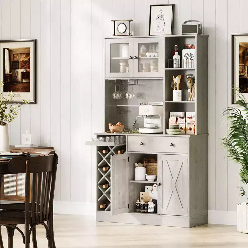 Mobile Bar per Vini con Prese di Corrente, Dispensa, Portabottiglie, Credenza, Mobile Porta Microonde per Cucina Sala da Pranzo Soggiorno