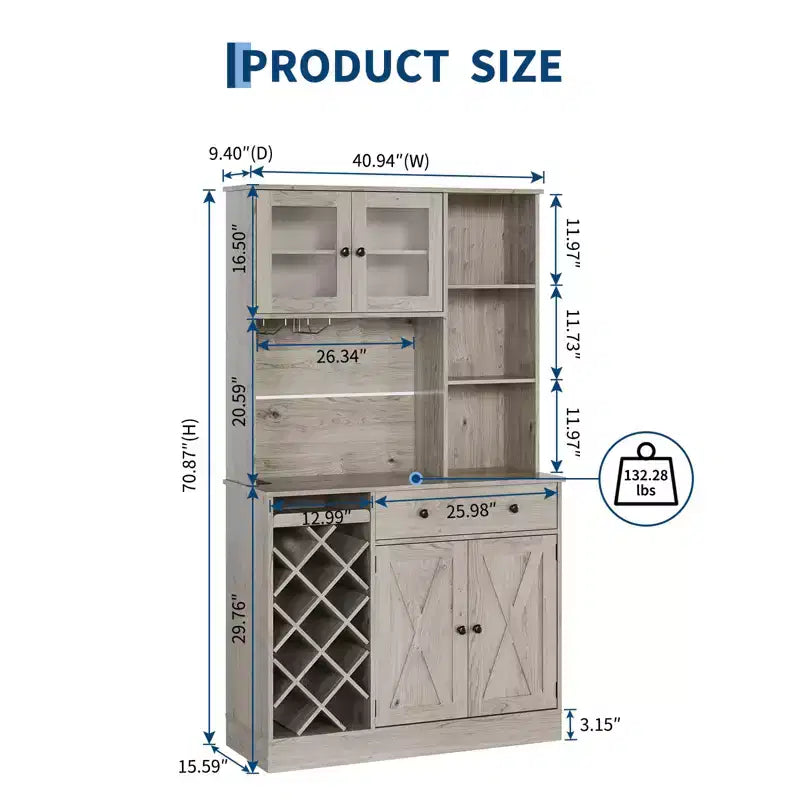Mobile Bar per Vini con Prese di Corrente, Dispensa, Portabottiglie, Credenza, Mobile Porta Microonde per Cucina Sala da Pranzo Soggiorno