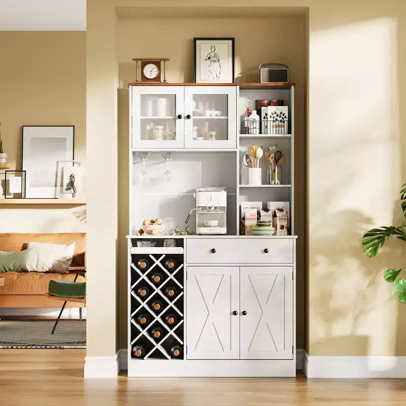 Mobile Bar per Vini con Prese di Corrente, Dispensa, Portabottiglie, Credenza, Mobile Porta Microonde per Cucina Sala da Pranzo Soggiorno