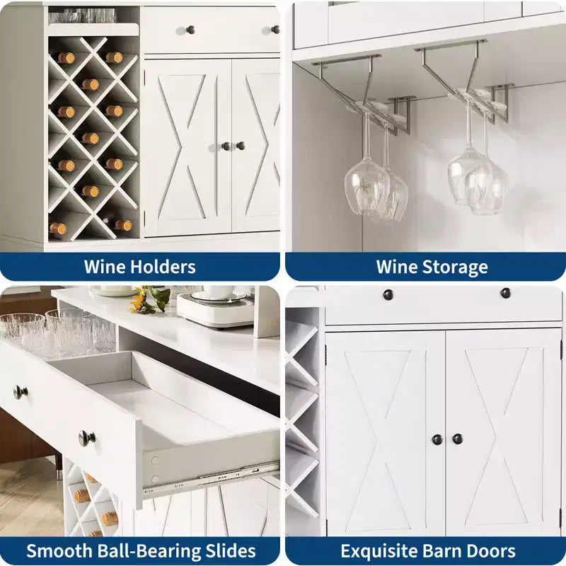 Mobile Bar per Vini con Prese di Corrente, Dispensa, Portabottiglie, Credenza, Mobile Porta Microonde per Cucina Sala da Pranzo Soggiorno