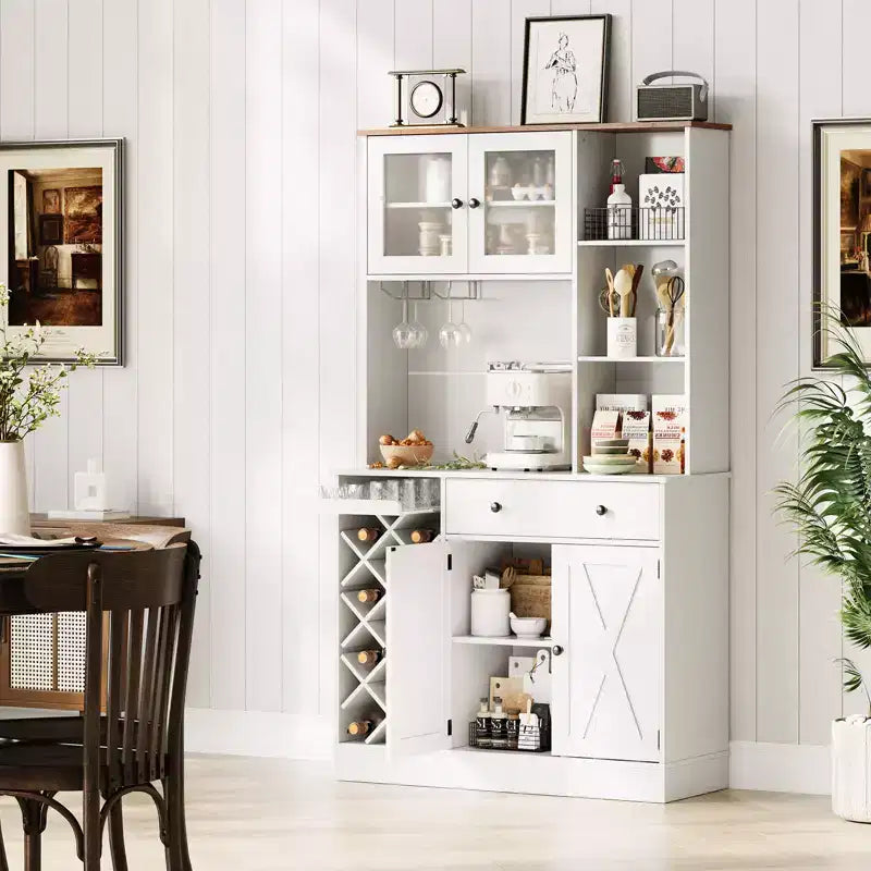 Mobile Bar per Vini con Prese di Corrente, Dispensa, Portabottiglie, Credenza, Mobile Porta Microonde per Cucina Sala da Pranzo Soggiorno
