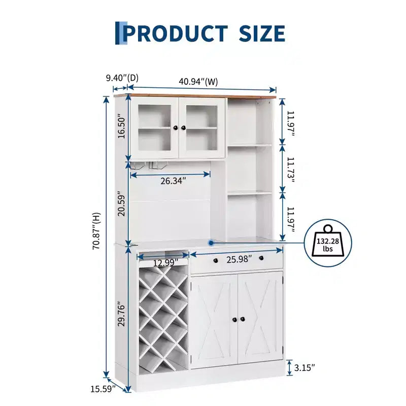 Mobile Bar per Vini con Prese di Corrente, Dispensa, Portabottiglie, Credenza, Mobile Porta Microonde per Cucina Sala da Pranzo Soggiorno