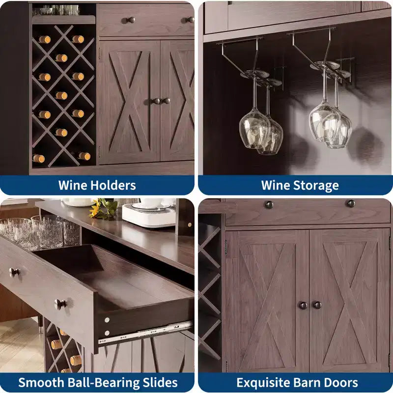 Mobile Bar per Vini con Prese di Corrente, Dispensa, Portabottiglie, Credenza, Mobile Porta Microonde per Cucina Sala da Pranzo Soggiorno
