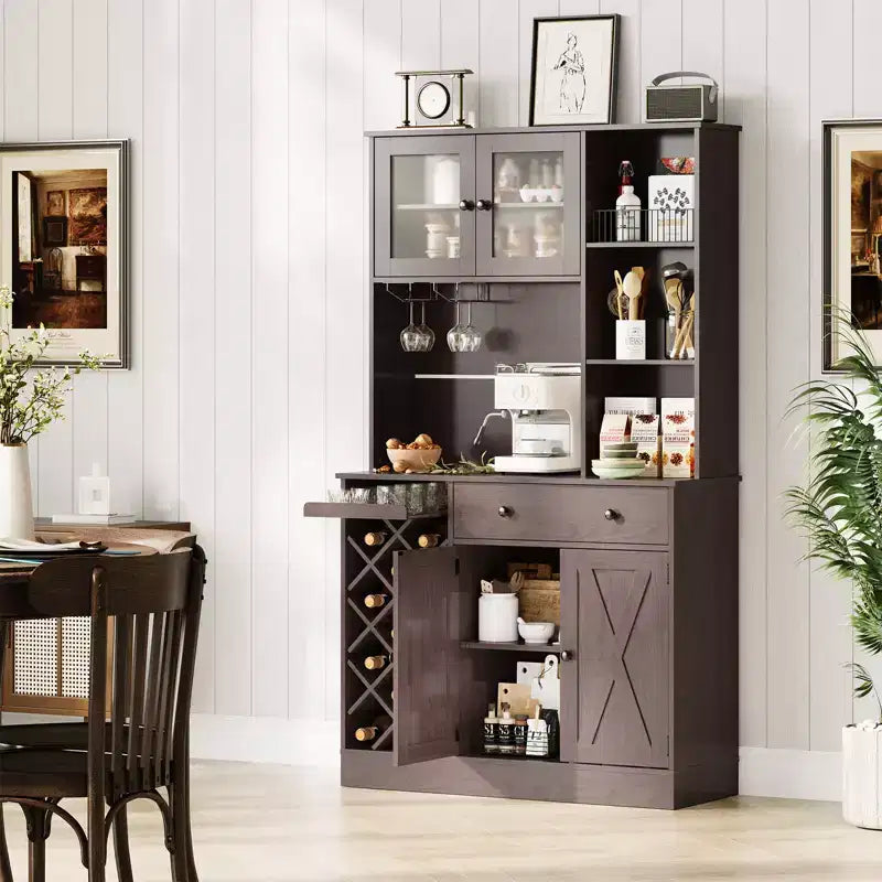 Mobile Bar per Vini con Prese di Corrente, Dispensa, Portabottiglie, Credenza, Mobile Porta Microonde per Cucina Sala da Pranzo Soggiorno