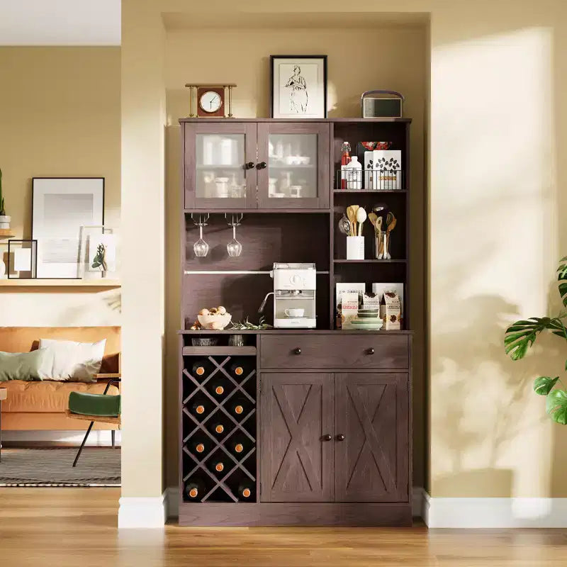 Mobile Bar per Vini con Prese di Corrente, Dispensa, Portabottiglie, Credenza, Mobile Porta Microonde per Cucina Sala da Pranzo Soggiorno