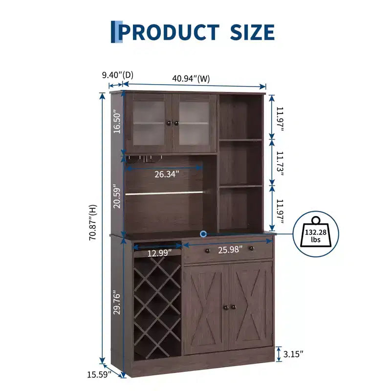 Mobile Bar per Vini con Prese di Corrente, Dispensa, Portabottiglie, Credenza, Mobile Porta Microonde per Cucina Sala da Pranzo Soggiorno