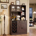 Wine Bar Cabinet with Power Outlets, Pantry Cabinet, Wine Bottle Rack, Buffet Sideboard Storage, Microwave Rack for Kitchen Dining Room Living Room