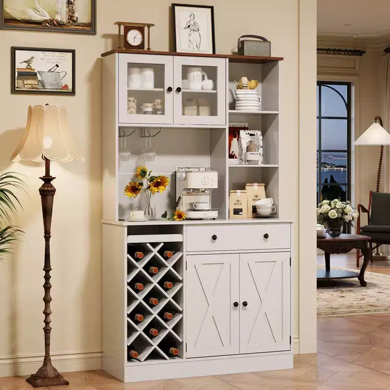 Mobile Bar per Vini con Prese di Corrente, Dispensa, Portabottiglie, Credenza, Mobile Porta Microonde per Cucina Sala da Pranzo Soggiorno