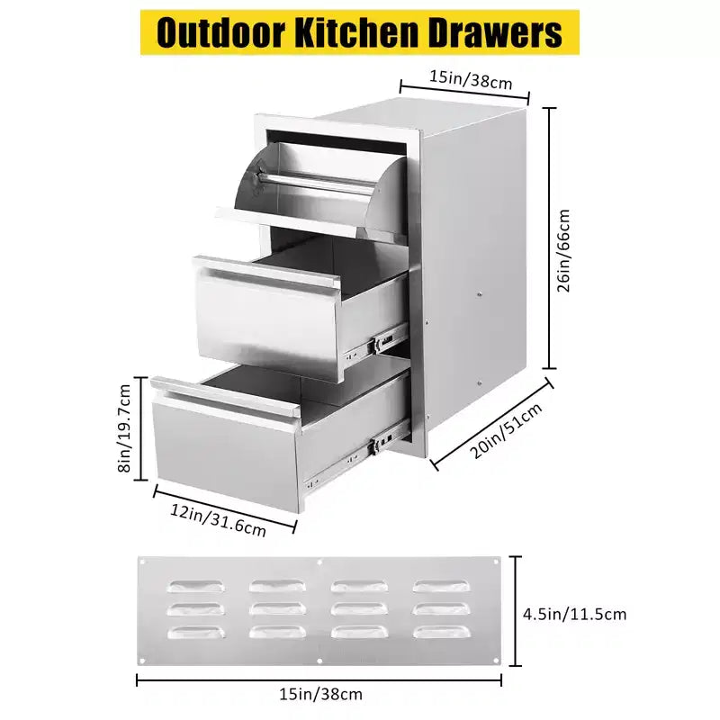 Cassetto da Esterno in Acciaio Inox, Contenitore Antiruggine Resistente alle Intemperie con Guide a Chiusura Ammortizzata per Cucina Barbecue