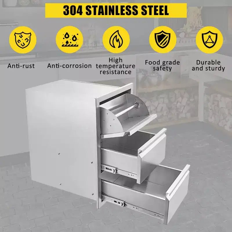 Cassetto da Esterno in Acciaio Inox, Contenitore Antiruggine Resistente alle Intemperie con Guide a Chiusura Ammortizzata per Cucina Barbecue