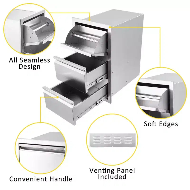 Cassetto da Esterno in Acciaio Inox, Contenitore Antiruggine Resistente alle Intemperie con Guide a Chiusura Ammortizzata per Cucina Barbecue