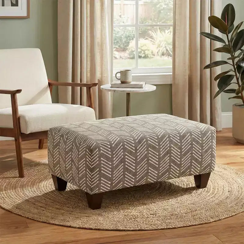 Pouf da salotto con rivestimento in tessuto spigato, 101,6 cm L x 63,5 cm P