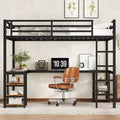 Bellemave Twin XL Metal Loft Bed with Desk and Shelves, Loft Bed with Ladder and Guardrails, Loft Bed Frame for Bedroom, Black