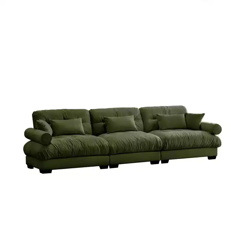 Divano Moderno Extra Large a 3 Posti in Velluto con Cuscini Lombari e Cuscini Decorativi, Verde Oliva