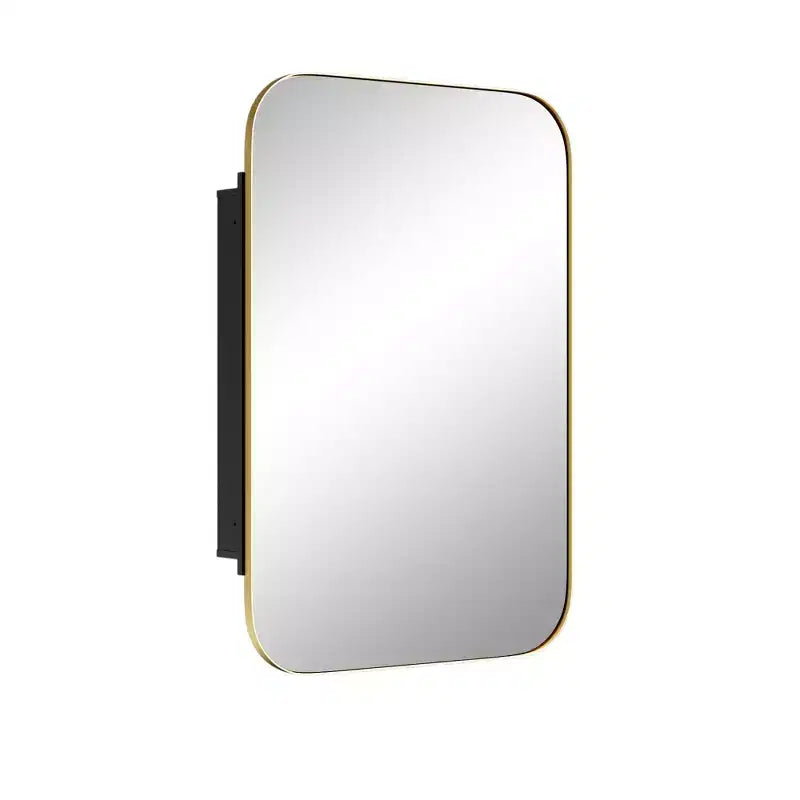 HomeRoots 24 Gold Metal Framed Bathroom Vanity Mirror With Cabinet