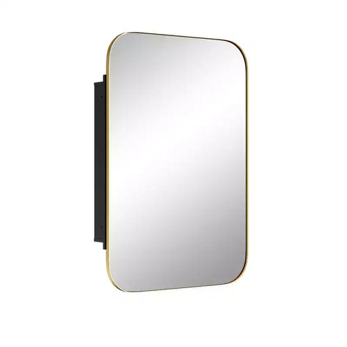 HomeRoots 24 Gold Metal Framed Bathroom Vanity Mirror With Cabinet