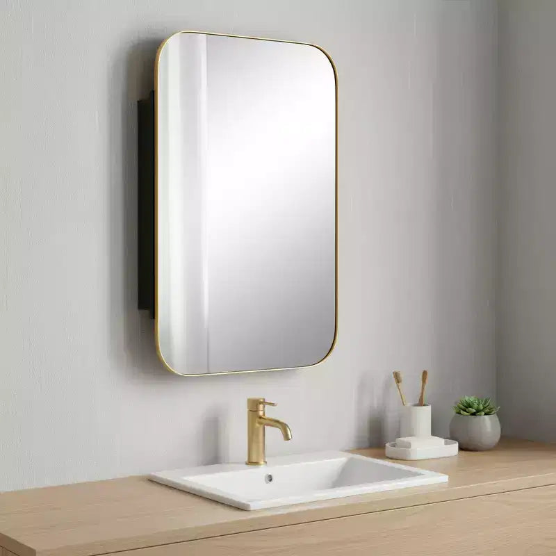 Specchio da bagno con cornice in metallo dorato da 24" con mobiletto