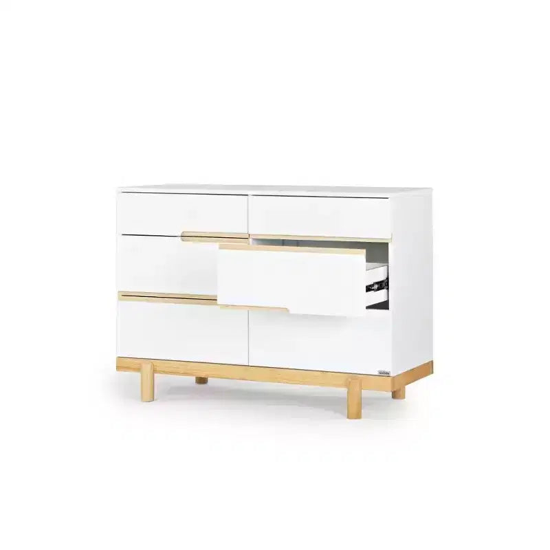 Comò Fasciatoio a 6 Cassetti, Largo 119 cm con Cassetti a Chiusura Ammortizzata