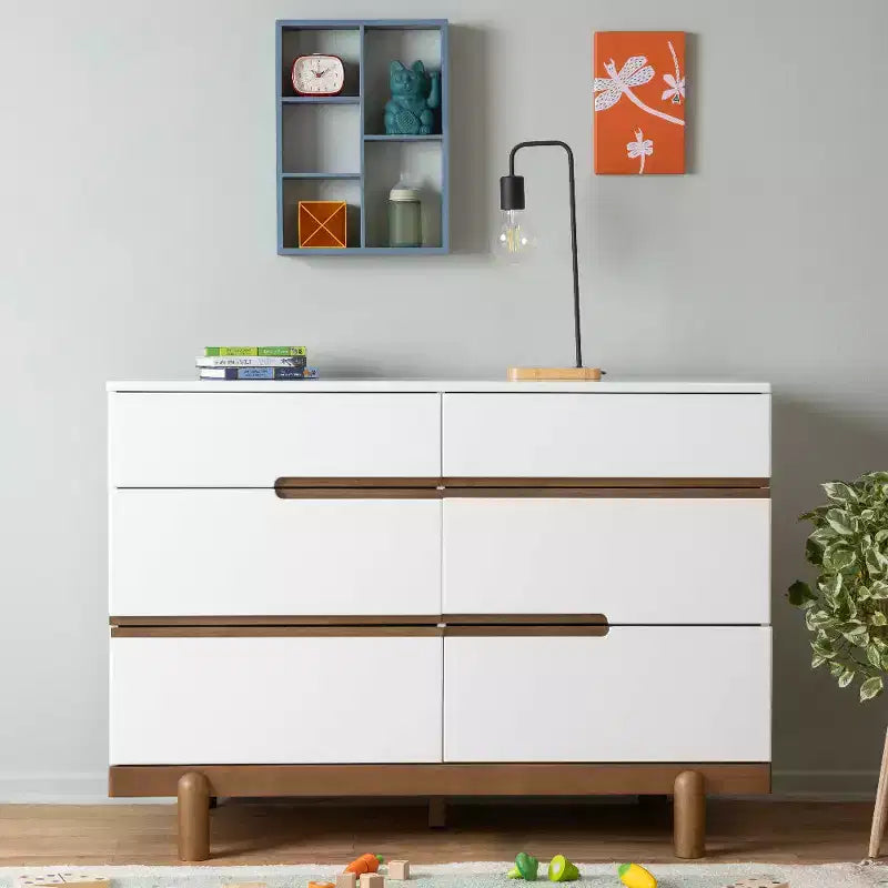 Comò Fasciatoio a 6 Cassetti, Largo 119 cm con Cassetti a Chiusura Ammortizzata