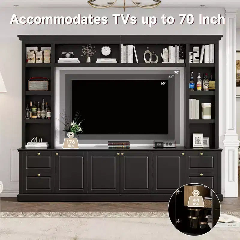 Mobile TV all-in-one per televisori fino a 70", con 3 ripiani regolabili e armadietto contenitore