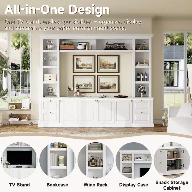 Mobile TV all-in-one per televisori fino a 70", con 3 ripiani regolabili e armadietto contenitore