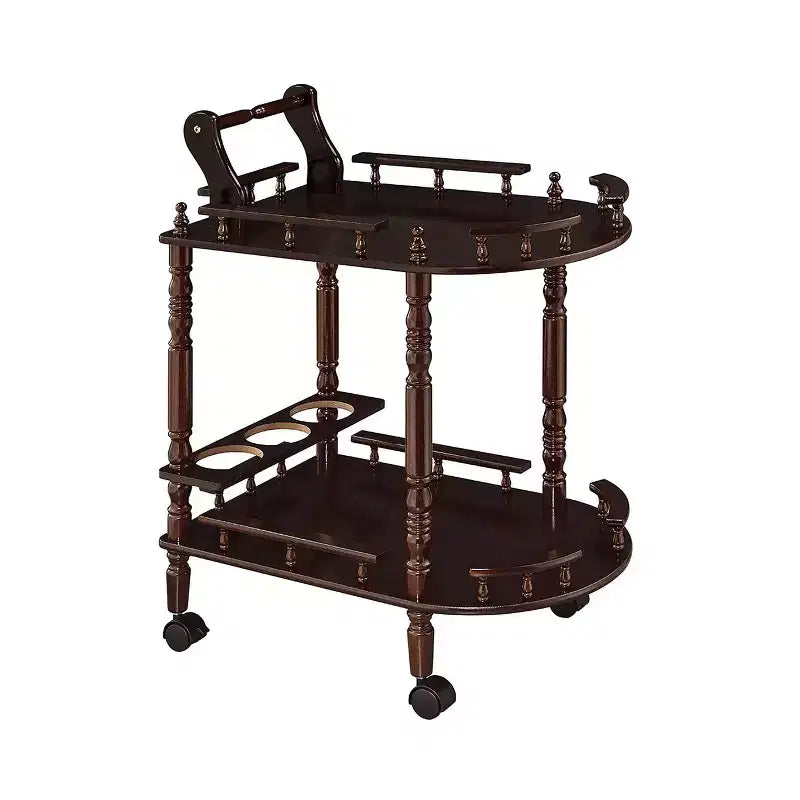 29" 2-Tier Wine Serving Cart Cherry - Ore International: Rolling Wood Shelves, 3-Bottle Rack, Caster Wheels