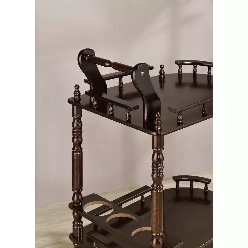 Carrello da portata per vino a 2 ripiani da 29", finitura ciliegio, ripiani in legno su ruote con portabottiglie da 3 posti