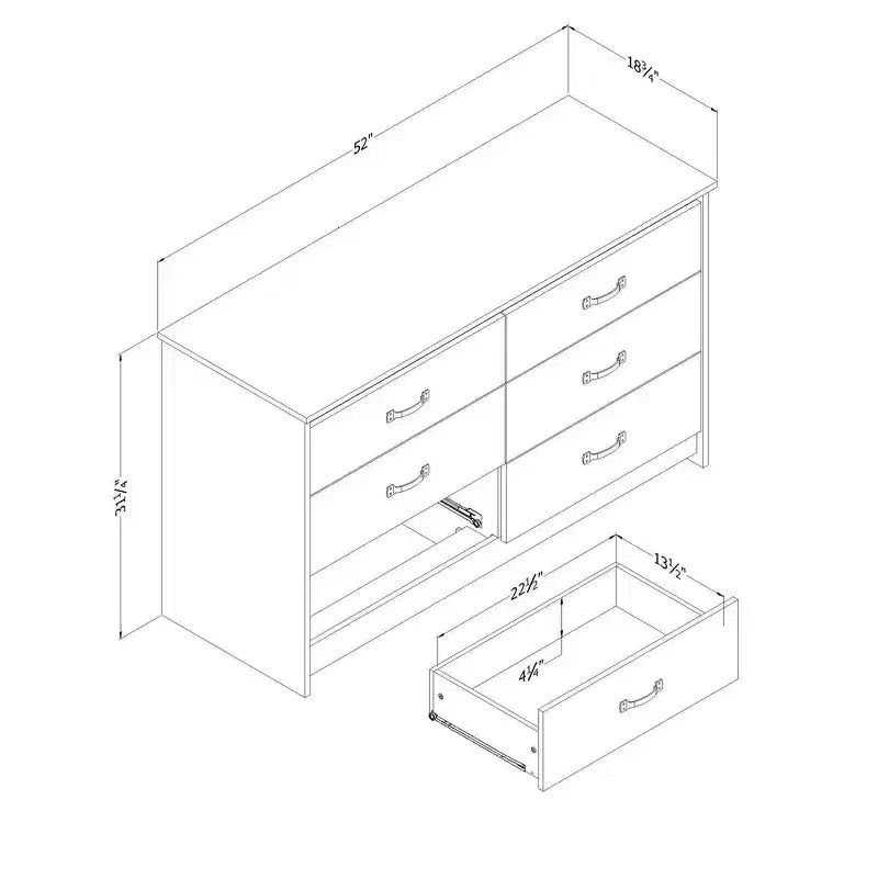 Cassettiera doppia a 6 cassetti, finitura rovere grigio, 132 cm L